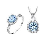 PVUVTNAHW Conjunto de joyería nano azul cielo con circonitas redondas 5A, cruz, colgante octogonal for compromiso de mujer.(7)