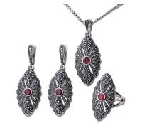 PVUVTNAHW Conjunto de joyería vintage con colgante geométrico de circonita roja tallada, pendientes, collar y anillos for mujer con diamantes de imitación.(10)
