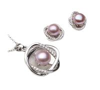 PVUVTNAHW Conjuntos de collar y pendientes de plata de ley 925 con colgante clásico de perlas naturales for boda for mujer(Purple)