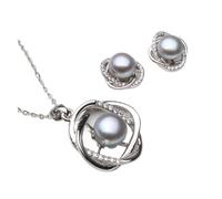 PVUVTNAHW Conjuntos de collar y pendientes de plata de ley 925 con colgante clásico de perlas naturales for boda for mujer(Gray)