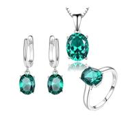 PVUVTNAHW Conjuntos de joyas de plata de ley 925 for mujer: collar con colgante de anillo y esmeralda con piedras preciosas.(9)