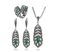 PVUVTNAHW Conjuntos de joyas vintage de hojas verdes for mujer con diamantes de imitación for bodas y fiestas.(9)