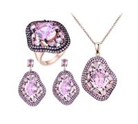 PVUVTNAHW Conjuntos de joyería de moganita nano rosa ovalada, colgante de piedra preciosa, collar, anillos, pendientes colgantes, plata de ley 925(7)