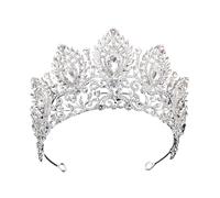 PVUVTNAHW Corona Real de Reina roja y Verde, Diadema Grande, Tiara de Novia, Coronas for Mujer, Boda, Fiesta, Vestido de Pelo, joyería(Silver White)