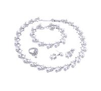 PVUVTNAHW Gold Silver Imitation Pearl Necklace Earring Bracelet Ring Jewelry Sets For Brides Women Wedding Party(Silver)