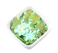 PVUVTNAHW Lentejuelas de PVC de cinco pétalos, 100 g, 14 mm/20 mm, for costura, bodas, manualidades, prendas, accesorios de bricolaje(AB Light Green,14mm)