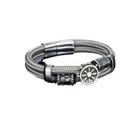 PVUVTNAHW Mitología nórdica Viking timón runas Amuleto Pulsera de Cuerda de Alambre de Acero Inoxidable for Hombres(23cm,Silver)