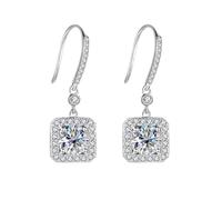 PVUVTNAHW Pendientes colgantes de moissanita color D de 1 quilate con forma de cojín, pendientes de gancho de plata de ley 925 for mujer