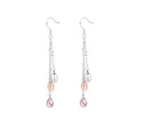 PVUVTNAHW Pendientes colgantes de perlas de agua dulce blancas multicolores, pendientes vintage de perlas de plata 925 for mujer(Multi)