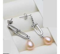 PVUVTNAHW Pendientes colgantes de perlas de agua dulce blancas, rosas, moradas, grises y negras, bonitos pendientes de perlas de plata de ley for mujer.(Pink)