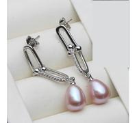 PVUVTNAHW Pendientes colgantes de perlas de agua dulce blancas, rosas, moradas, grises y negras, bonitos pendientes de perlas de plata de ley for mujer.(Purple)