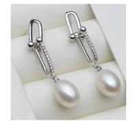 PVUVTNAHW Pendientes colgantes de perlas de agua dulce blancas, rosas, moradas, grises y negras, bonitos pendientes de perlas de plata de ley for mujer.(White)