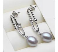 PVUVTNAHW Pendientes colgantes de perlas de agua dulce blancas, rosas, moradas, grises y negras, bonitos pendientes de perlas de plata de ley for mujer.(Gray)