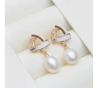 PVUVTNAHW Pendientes colgantes de perlas de agua dulce blancas, rosas, moradas, negras y grises, bonitos pendientes de perlas for mujer.(White)