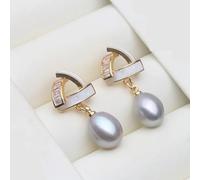 PVUVTNAHW Pendientes colgantes de perlas de agua dulce blancas, rosas, moradas, negras y grises, bonitos pendientes de perlas for mujer.(Gray)
