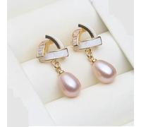 PVUVTNAHW Pendientes colgantes de perlas de agua dulce blancas, rosas, moradas, negras y grises, bonitos pendientes de perlas for mujer.(Pink)