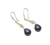 PVUVTNAHW Pendientes colgantes de perlas de agua dulce chapados en oro con perlas naturales for mujer(Nero)