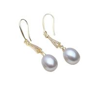 PVUVTNAHW Pendientes colgantes de perlas de agua dulce chapados en oro con perlas naturales for mujer(Gray)
