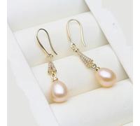 PVUVTNAHW Pendientes colgantes de perlas de agua dulce chapados en oro con perlas naturales for mujer(Pink)