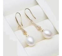 PVUVTNAHW Pendientes colgantes de perlas de agua dulce chapados en oro con perlas naturales for mujer(White)