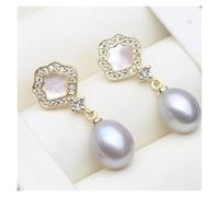 PVUVTNAHW Pendientes colgantes de perlas de agua dulce, tendencia de perla natural, pendientes colgantes for mujer(Gray)