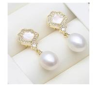 PVUVTNAHW Pendientes colgantes de perlas de agua dulce, tendencia de perla natural, pendientes colgantes for mujer(White)