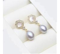 PVUVTNAHW Pendientes colgantes de perlas naturales de agua dulce, modernos pendientes de perlas de plata de ley 925 for mujer.(Gray)