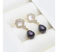 PVUVTNAHW Pendientes colgantes de perlas naturales de agua dulce, modernos pendientes de perlas de plata de ley 925 for mujer.(Nero)