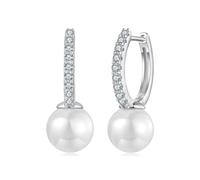 PVUVTNAHW Pendientes De Aro Minimalistas De Moissanita Con Perla Y Baño De Oro Blanco De 18 Quilates. Elegantes De Plata De Ley 925.