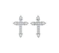 PVUVTNAHW Pendientes de botón con cruz de circonita cúbica bañados en platino, plata de ley 925, clásicos y elegantes, pendientes de fe