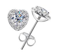PVUVTNAHW Pendientes de botón con forma de corazón de plata de ley 925 con moissanita color D de 1 ct for mujer