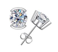 PVUVTNAHW Pendientes de botón de moissanita ovalada de 1/2 ct en color D, plata de ley 925, chapados en oro de 18 quilates.(1CT)