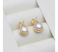 PVUVTNAHW Pendientes de perlas naturales de color blanco, negro, gris, rosa y morado, pendientes de moda for mujer(White)