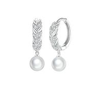 PVUVTNAHW Pendientes de plata de ley 925 con circonitas brillantes, aros de trigo y perla for mujer