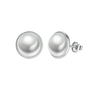 PVUVTNAHW Pendientes de plata de ley 925 con elegantes perlas de concha blanca redondas, joyería de compromiso for mujer