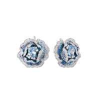 PVUVTNAHW Pendientes de plata de ley 925 con espinela azul y circonita blanca, flor floreciente, elegante joyería de fiesta for mujer.