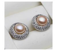 PVUVTNAHW Pendientes grandes de agua dulce con perla plana de plata de ley 925, pendientes de perla natural for mujer(Pink)