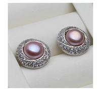 PVUVTNAHW Pendientes grandes de agua dulce con perla plana de plata de ley 925, pendientes de perla natural for mujer(Purple)