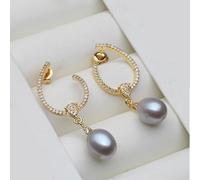 PVUVTNAHW Pendientes largos de perlas naturales de agua dulce chapados en oro for mujer(Gray)