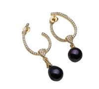 PVUVTNAHW Pendientes largos de perlas naturales de agua dulce chapados en oro for mujer(Nero)
