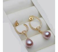 PVUVTNAHW Pendientes largos de perlas naturales de agua dulce chapados en oro for mujer(Purple)