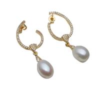 PVUVTNAHW Pendientes largos de perlas naturales de agua dulce chapados en oro for mujer(White)