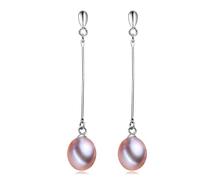 PVUVTNAHW Pendientes largos de perlas naturales de agua dulce de moda, joyería de plata 925 for mujer(Purple)
