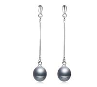 PVUVTNAHW Pendientes largos de perlas naturales de agua dulce de moda, joyería de plata 925 for mujer(Gray)