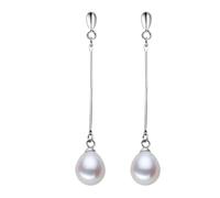 PVUVTNAHW Pendientes largos de perlas naturales de agua dulce de moda, joyería de plata 925 for mujer(White)