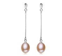 PVUVTNAHW Pendientes largos de perlas naturales de agua dulce de moda, joyería de plata 925 for mujer(Pink)