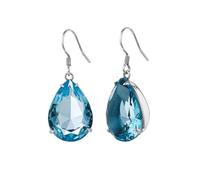 PVUVTNAHW Pendientes largos étnicos creados con piedra aguamarina, pendientes llamativos hechos a mano, joyería de plata 925, gotas for los oídos