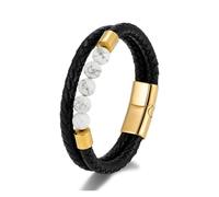 PVUVTNAHW Pulsera con dijes de Cuero Trenzado Multicapa for Hombre, Piedra de Ojo de Tigre Verde Pavo Real, joyería Simple de Acero Inoxidable(19cm,Gold White)