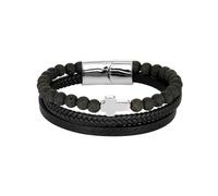 PVUVTNAHW Pulsera Cruzada Trenzada de Cuero Genuino con Piedra Natural for Hombre, brazaletes con Cuentas de Ojo de Tigre con Cierre magnético de Acero Inoxidable(23cm,Lava Stone)