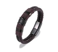 PVUVTNAHW Pulsera de Cuero Azul Genuino Trenzado for Hombre Punk, Hebilla magnética de Acero Inoxidable Negro(23cm,L063)